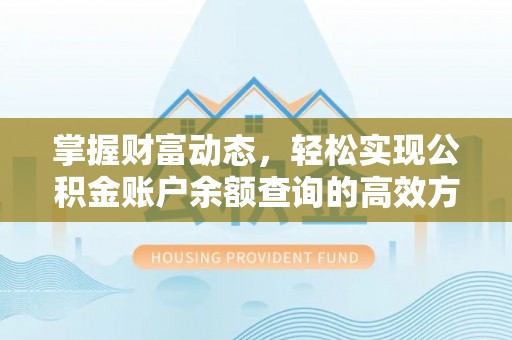 惠州掌握财富动态，轻松实现公积金账户余额查询的高效方法